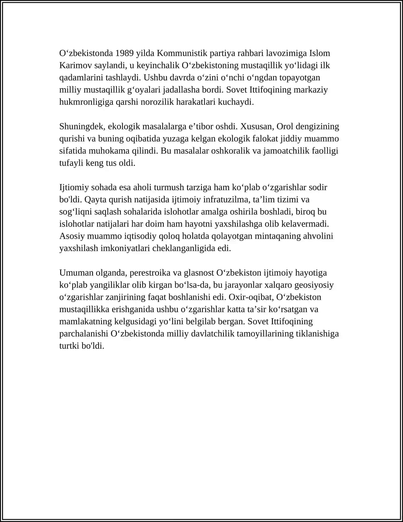 "QAYTA QURISH" YILLARIDA OʻZBEKISTONDAGI IJTIMOIY - SIYOSIY VAZIYAT 2025-2026-o'quv yili 4