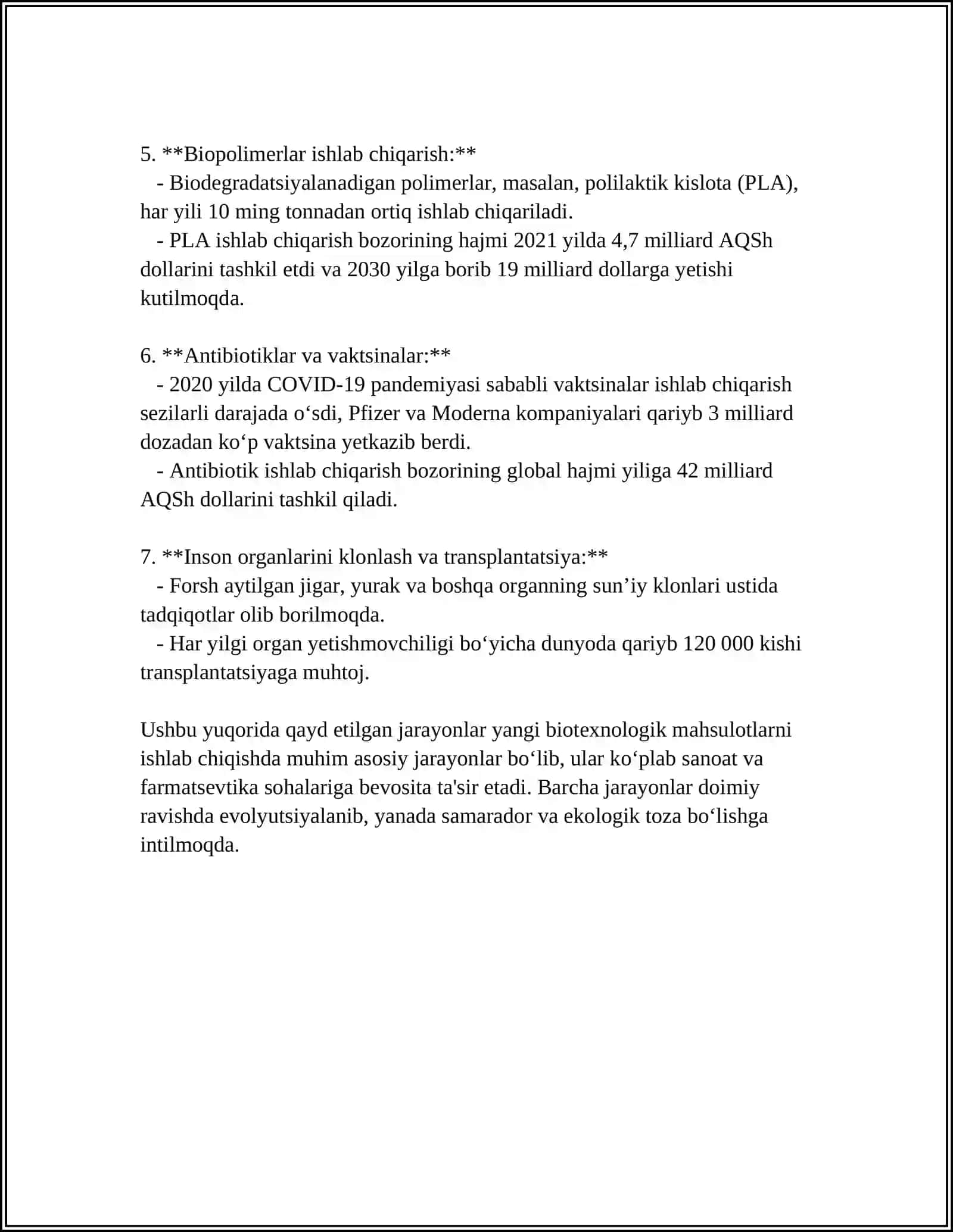 YANGI BIOTEXNOLOGIK MAHSULOTLAR VA DORI PREPARATLAR BOZORI 4
