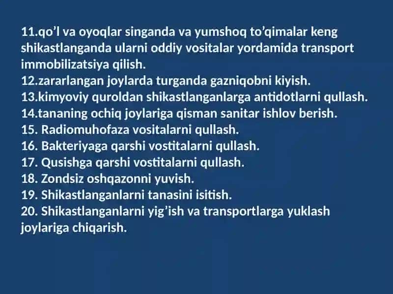 Birinchi tibbiy yordamni tashkillashtirish 4