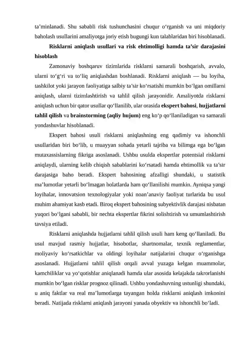 Risklarni miqdoriy baholash va ularni aniqlash usullari 4