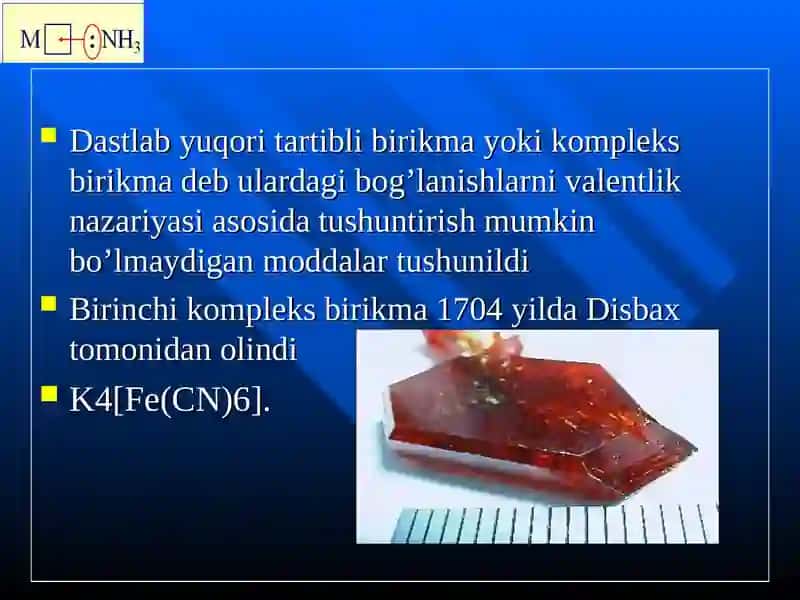 Kompleks birikmalar. Kimyoviy bog’lar tabiati 4