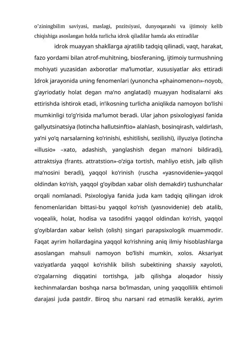 Sezgi, idrok va diqqatning psixologik mohiyati, fiziologiyasi 4