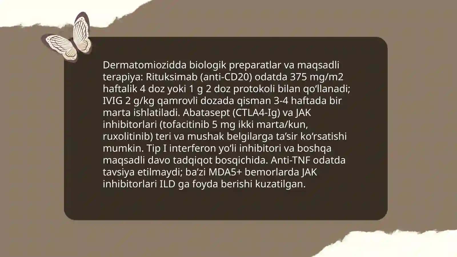 Dermatomiozitlar.Vitiligoning zamonaviy davolash usullari 4