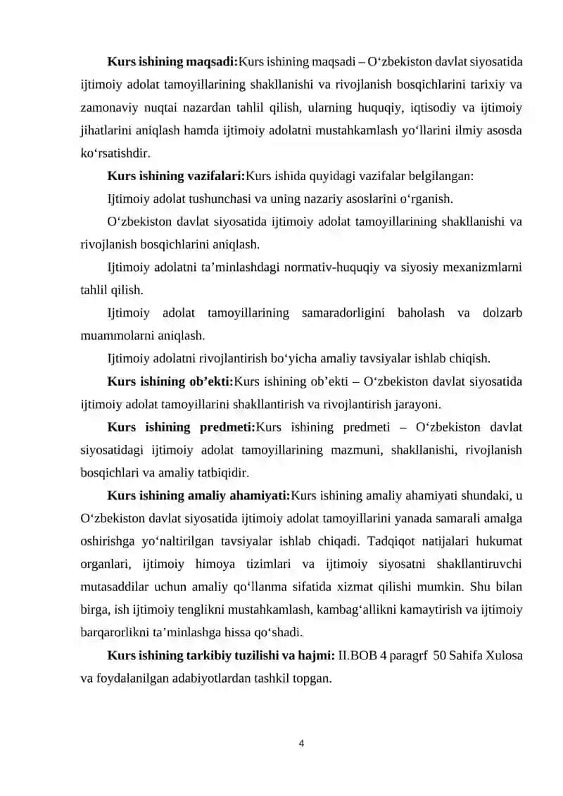O‘ZBEKISTON DAVLAT SIYOSATIDA IJTIMOIY ADOLAT TAMOYILLARINING SHAKLLANISHI VA RIVOJLANISH BOSQICHLARI 4
