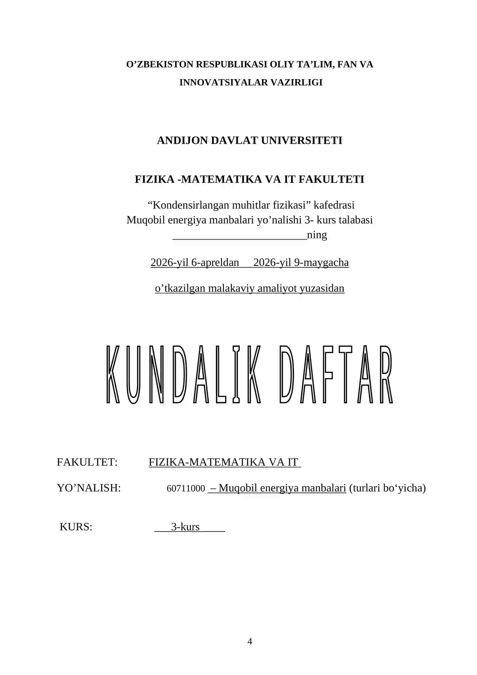 MALAKAVIY AMALIYOT KUNDALIGI 4