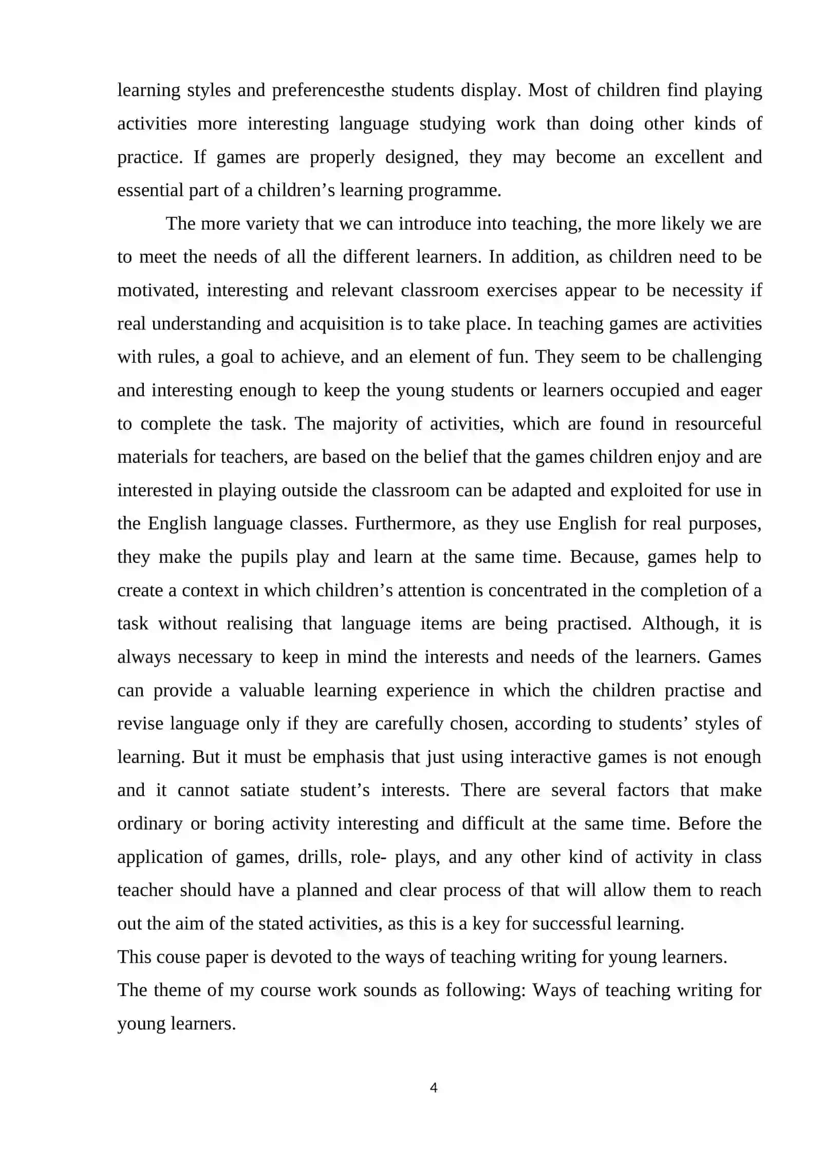 Course Work: Ways of teaching writing for young learners 4