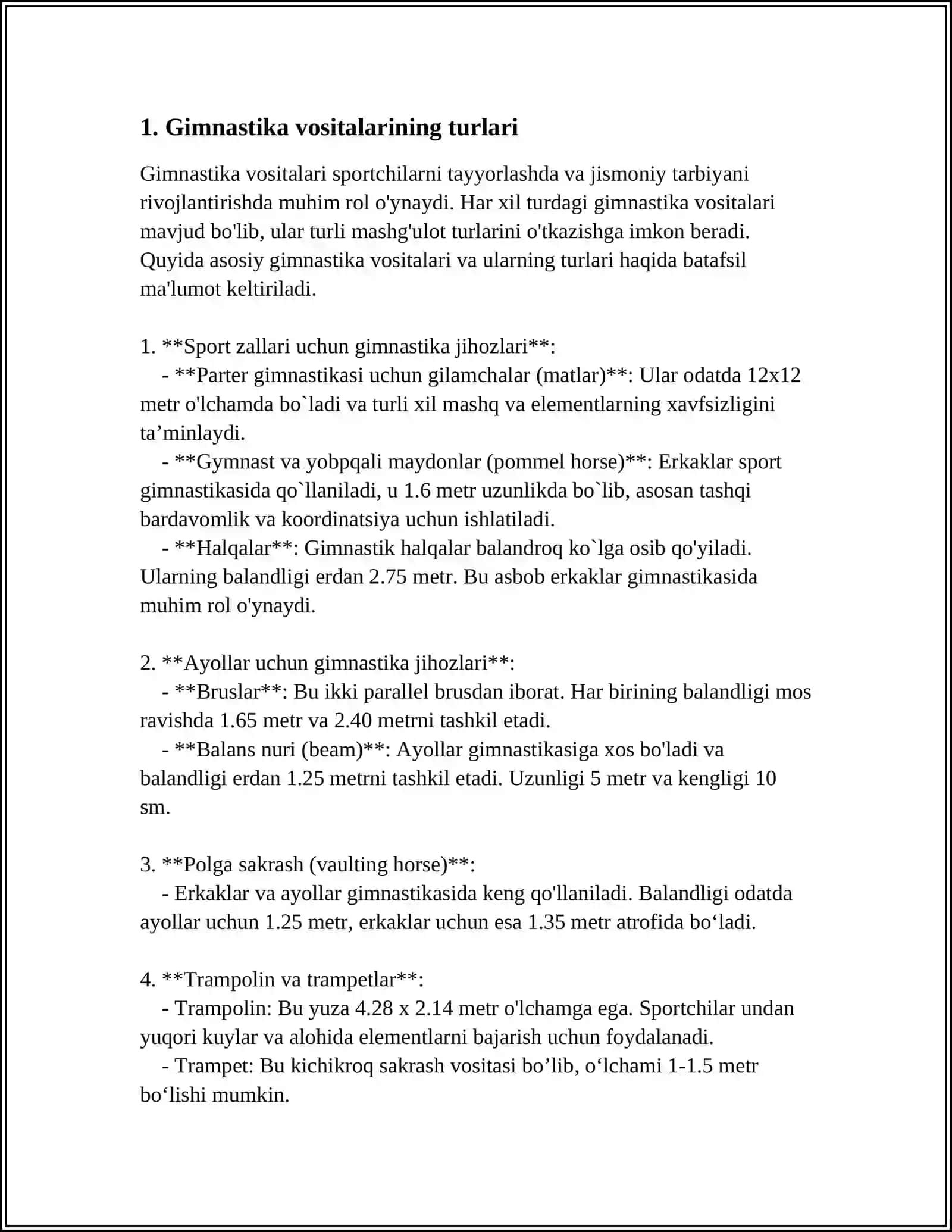 GIMNASTIKA VOSITALARIGA TAVSIF. GLOSSARIY MAVZUGA OID MUHUM ATAMALAR IZOHI KAMIDA 10 TA ATAMA.10TA TEST SAVOLLARI 4