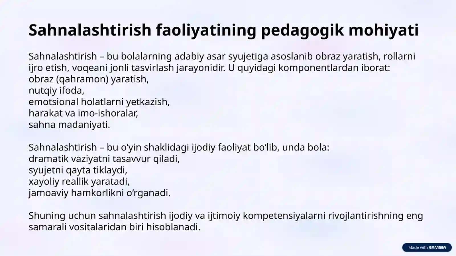 Syujetli-rollio'yinlar va sahnalashtirish markazida ta'limiy faoliyatni tashkil etish 4