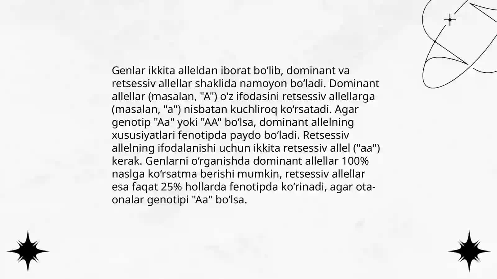 Belgilarning irsiylanish qonunlari. Irsiyat qonunlari. Genetik injeneriyaning tibbiyotdagi roli. Antimutagenez 4