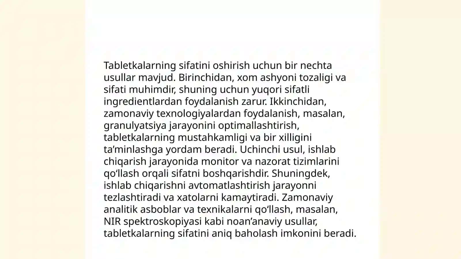 Tabletkalar ishlab chiqarishda donadorlash jarayonlarini takomillashtirish 4