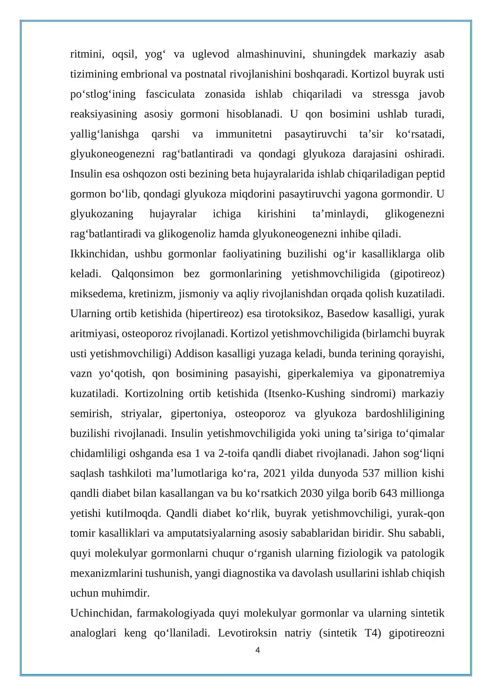 Quyi molekulyar gormonlar (tiroksin, kortizol, insulin va boshqalar) (BIORGANIK KIMYO) 4