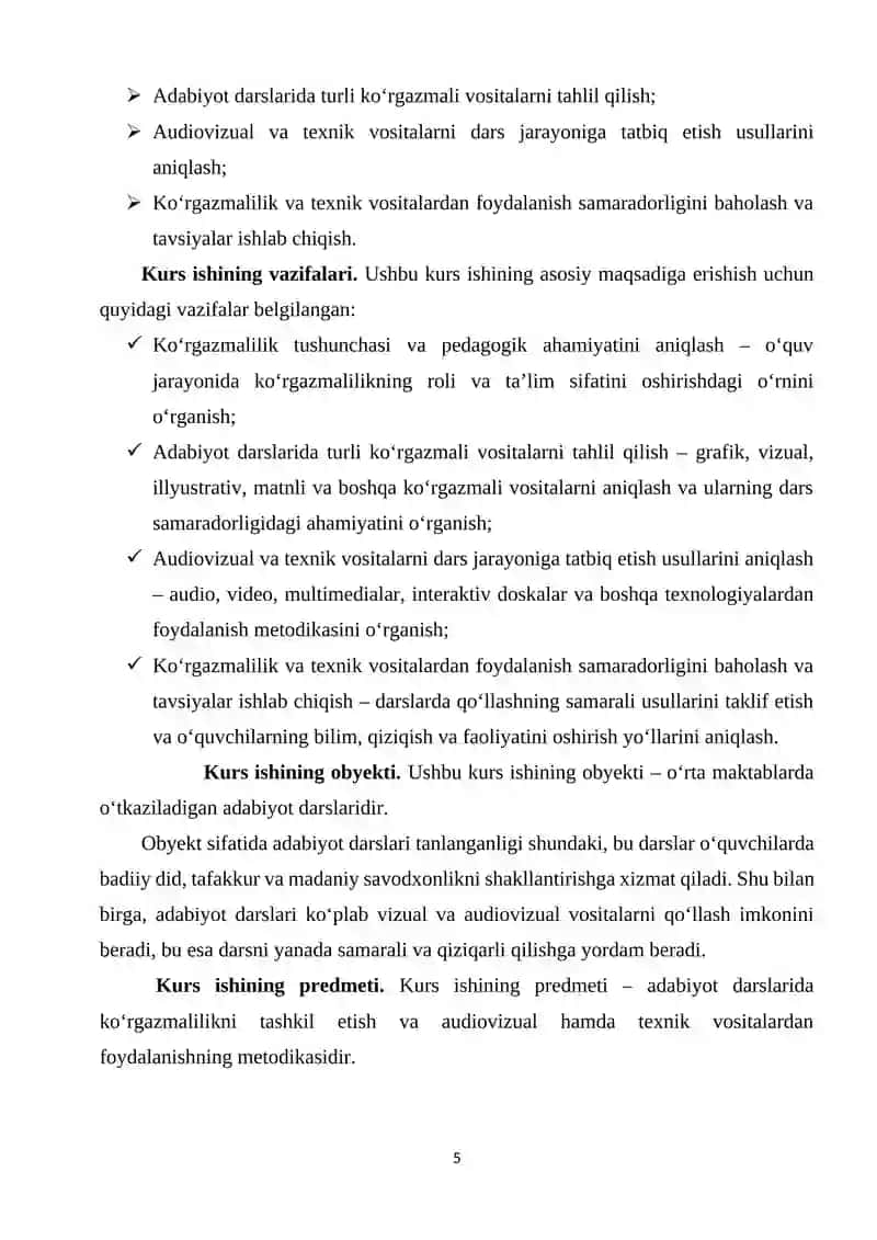 ADABIYOT DARSLARIDA KO‘RGAZMALILIKNI TASHKIL ETISH. AUDIOVIZUAL VA TEXNIK VOSITALARDAN FOYDALANISH 4