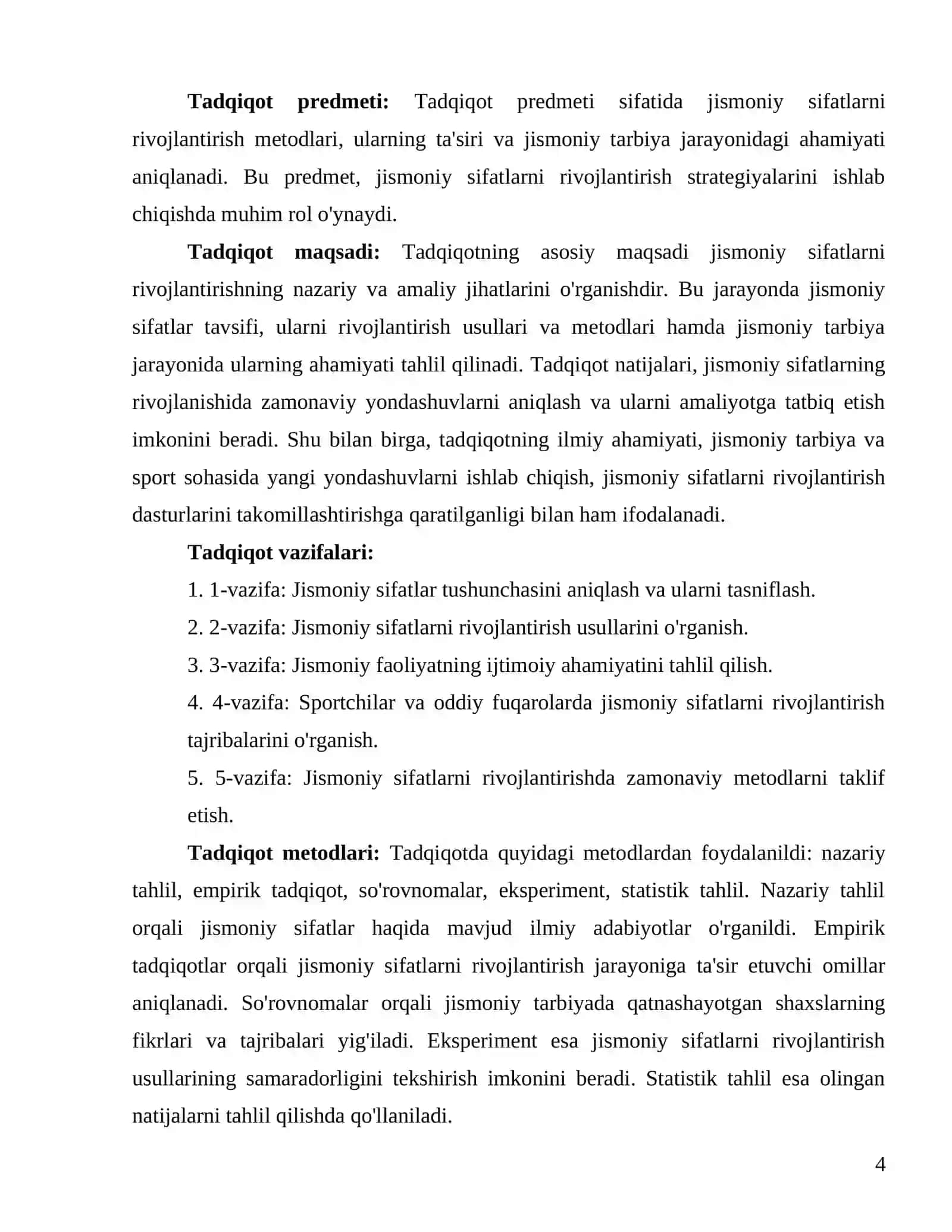 JISMONIY MADANIYAT NAZARIYASI VA METODIKASI. FANIDAN 4