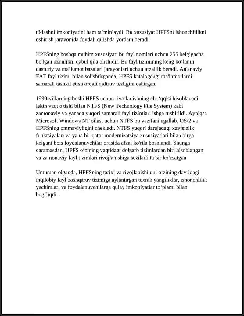 HPFS (YUQORI UNIMDORLIKKA EGA BO’LGAN FAYL TIZIMI) 4