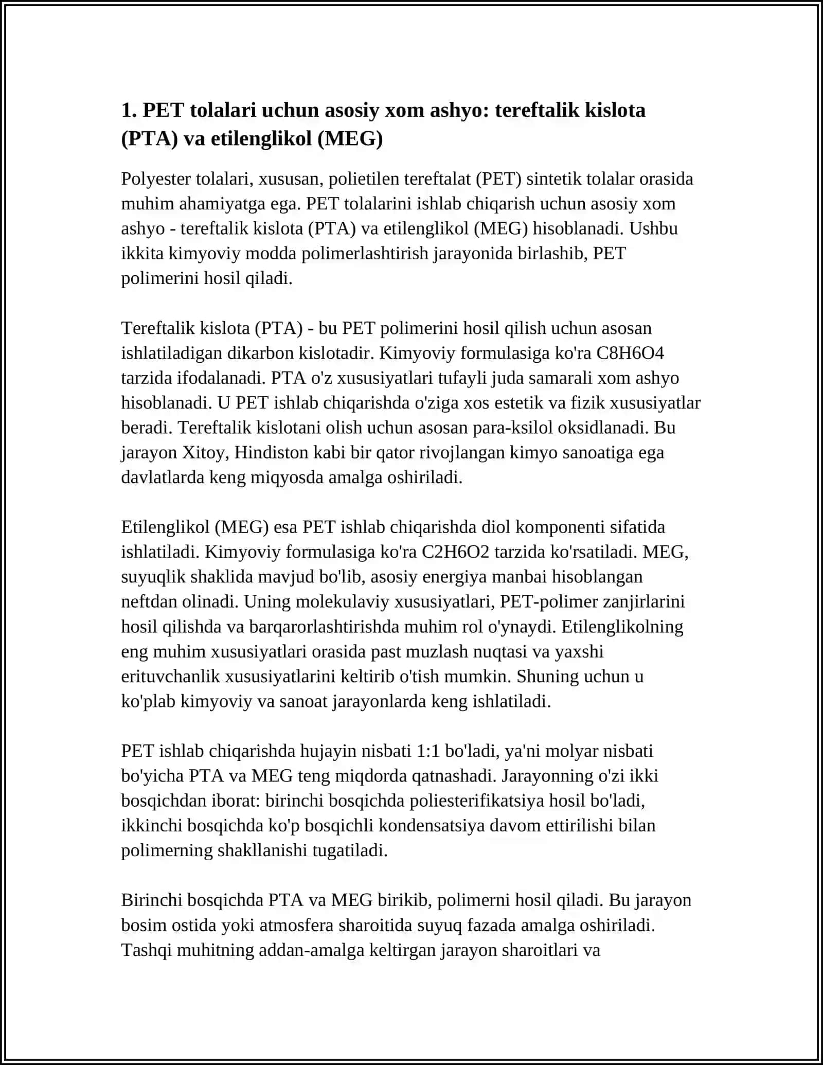 TOLA XOSIL QILUVCHI POLIMERLARNI ISHLAB CHIQARISHDA QO'LLANILADIGAN XOM ASHYO VA ULARNING TURLARI 4