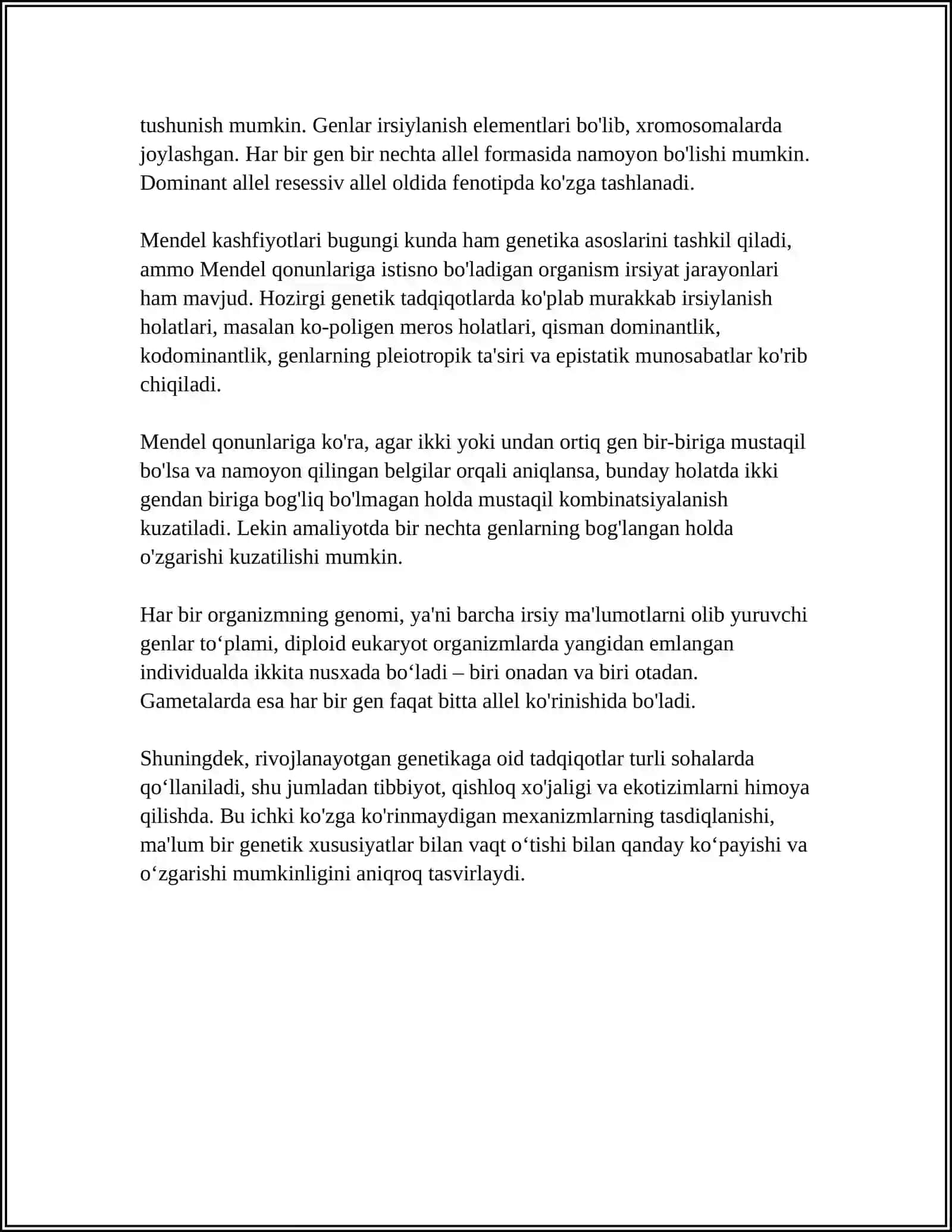 BELGILARNING IRSIYLANISH QONUNLARI. IRSIYAT QONUNLARI, GENETIK INJENERIYANING TIBBIYOTDAGI ROLI. ANTIMUTAGENEZ 4