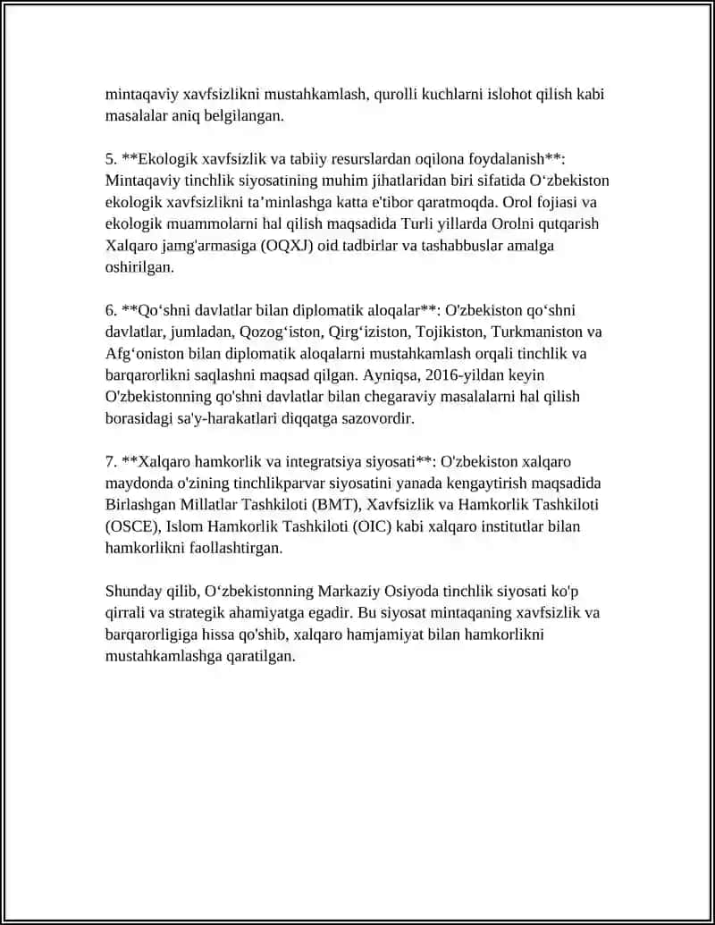 Oʻzbekistonning Markaziy Osiyoda Tinchlik va Barqarorlikni Taʼminlash 4