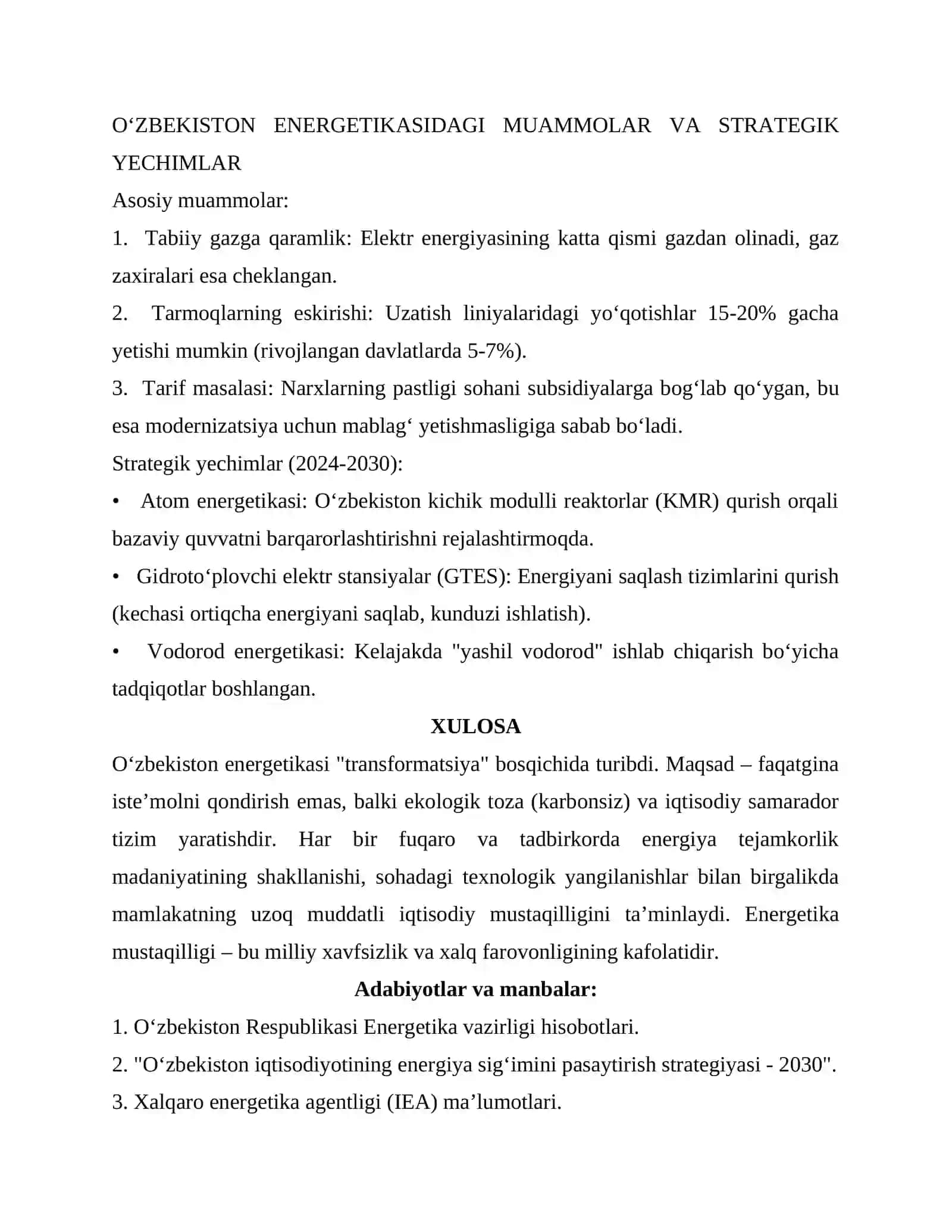O‘ZBEKISTON ENERGETIKA TIZIMI: TARIX, TEXNOLOGIYA VA IQTISODIY STRATEGIYA 4