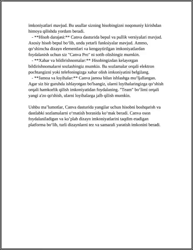 CANVA DASTURI ULARDAN FOYDALANISH ASOSLARI 4