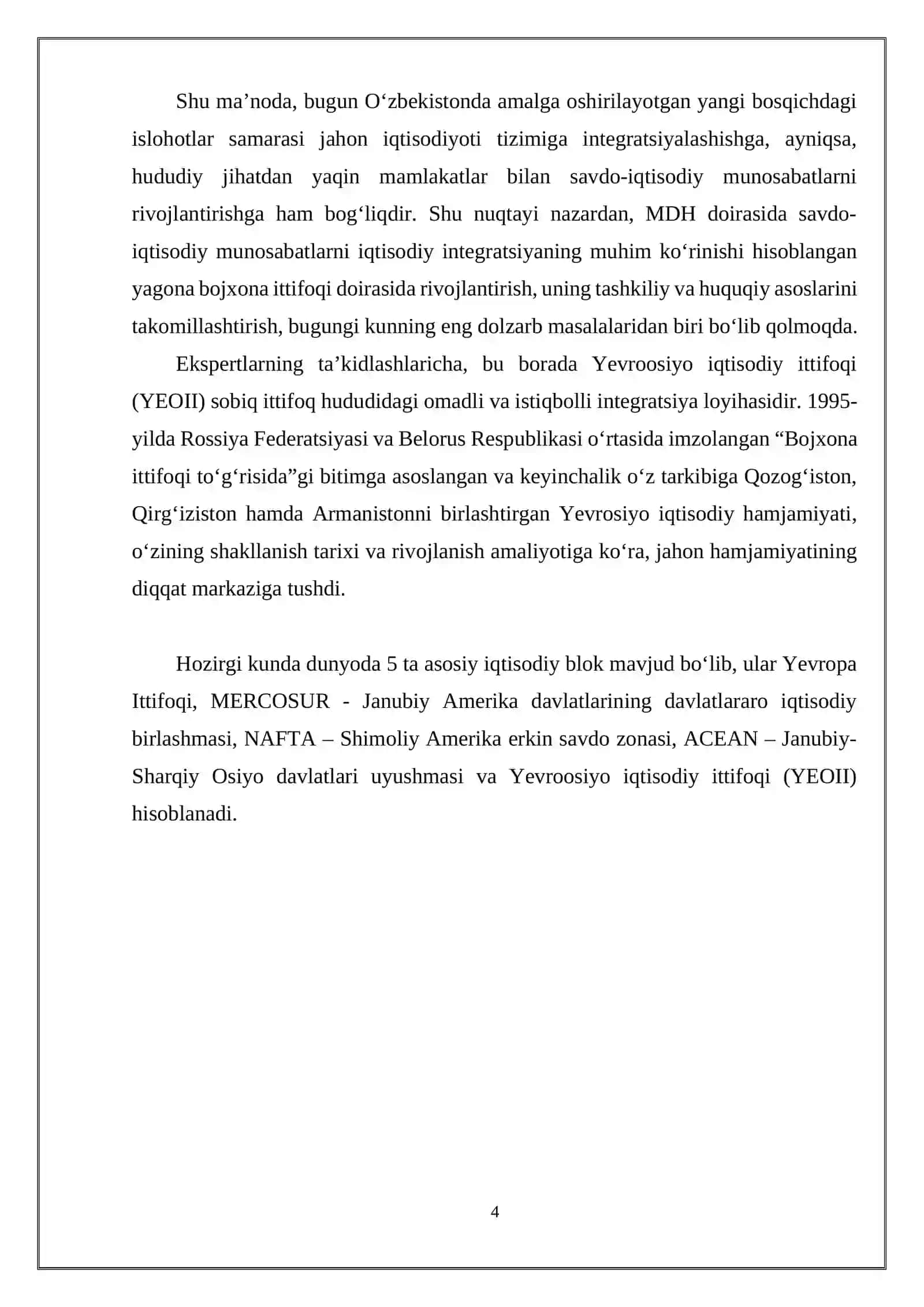 YEVRO OSIYO IQTISODIY ITTIFOQI BILAN HAMKORLIKNING O‘ZBEKISTON MOLIYA TIZIMIGA TASIRI 4