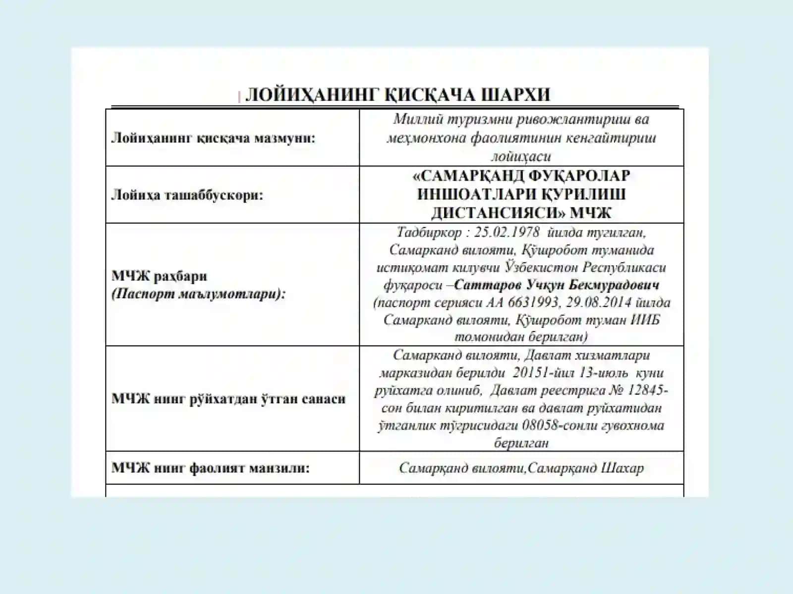 MINI-MEHMONXONA UCHUN BIZNES-REJA 4