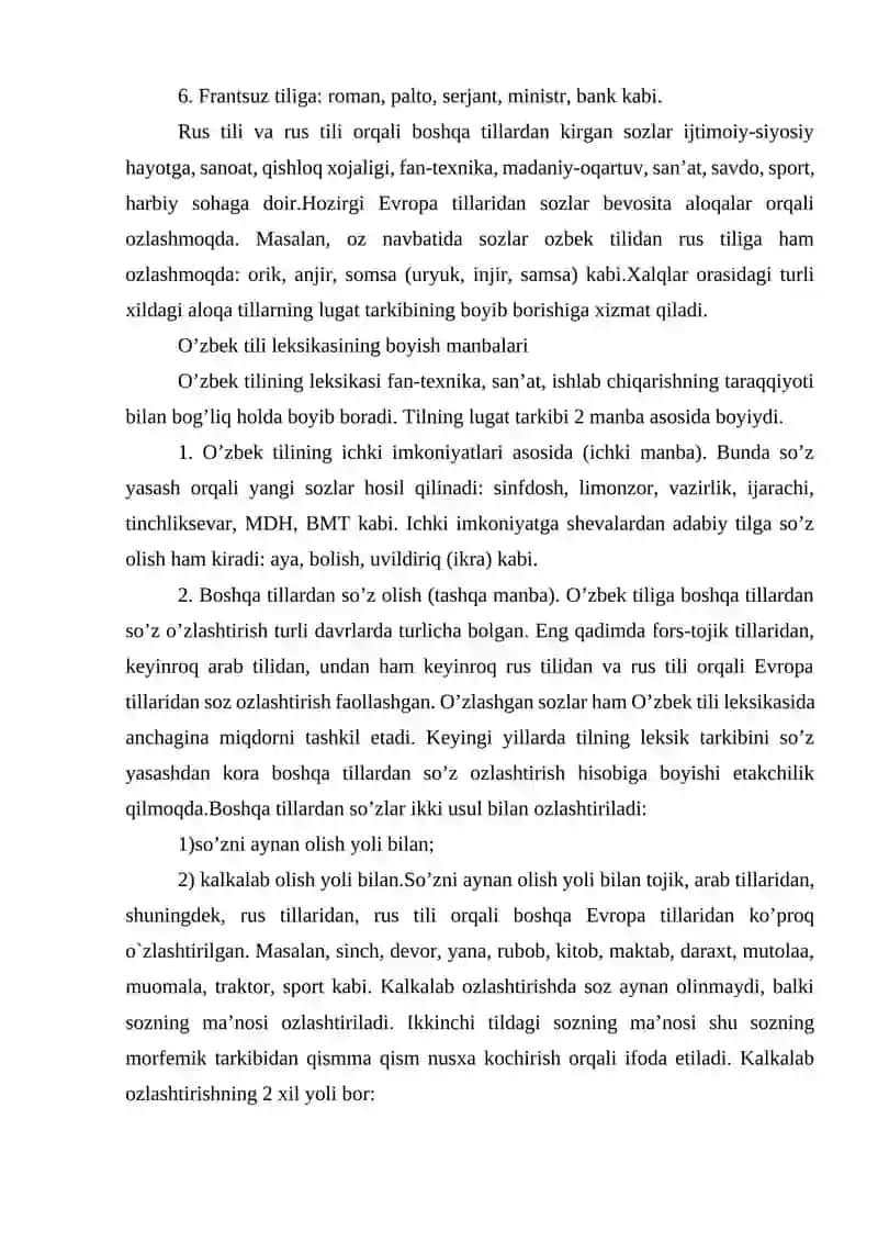 O’ZBEK TILI LEKSIKASIDA O’Z VA O’ZLASHGAN QATLAM 4
