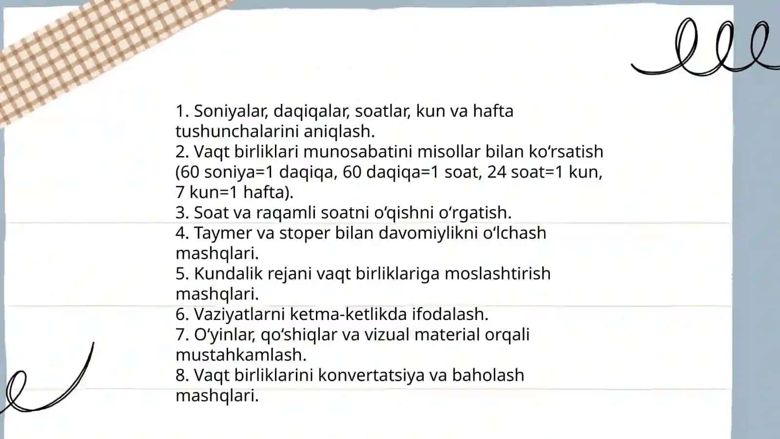 Bolalarni vaqtni chamalashga oʻrgatish vazifalari 4