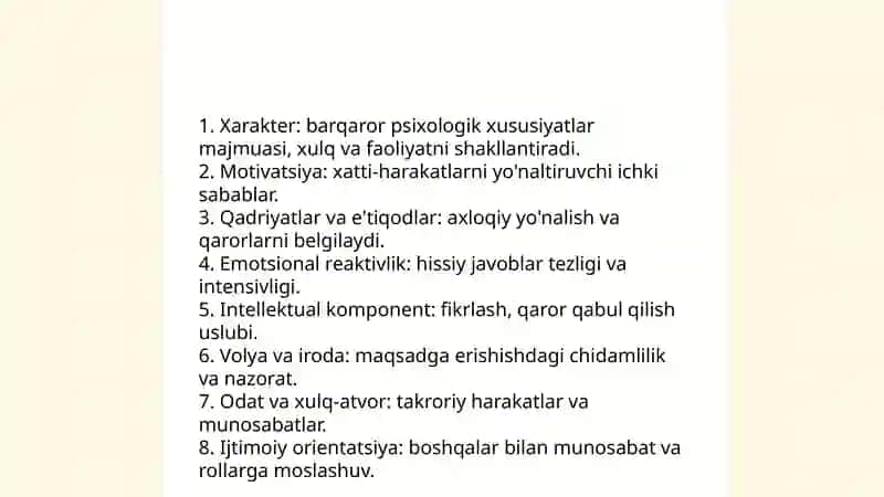 Shaxsning psixologik xususiyatlari. Xarakter 4