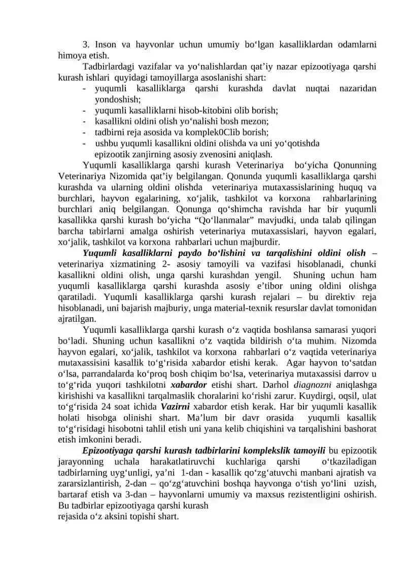 EPIZOOTIYAGA QARSHI CHORA-TADBIRLAR. VETERINARIYA SANITARIYASI 4