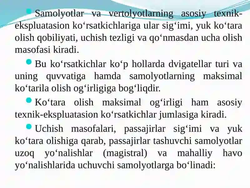 HАVO TRАNSPORTINING TEXNIK-IQTISODIY TАVSIFIVАRIVOJLАNISH MUАMMOLАRI 4