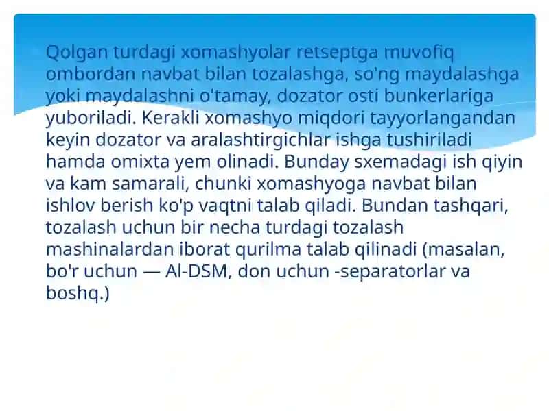 Omuxta yem sifatini baxolashda asosiy ko’rsatkichlarni aniqlash. 4