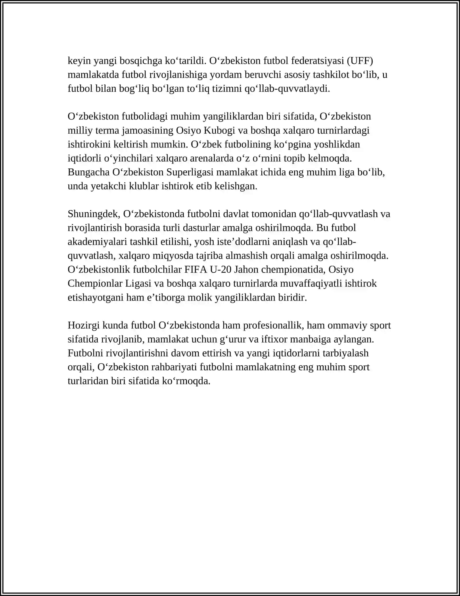 FUTBOL SPORTINING KELIB CHIQISHI ÒYIN QOIDALARI OMMAVIYLIGI VA ÒZBEK FUTBOLIDAGI YANGILIKLAR 4