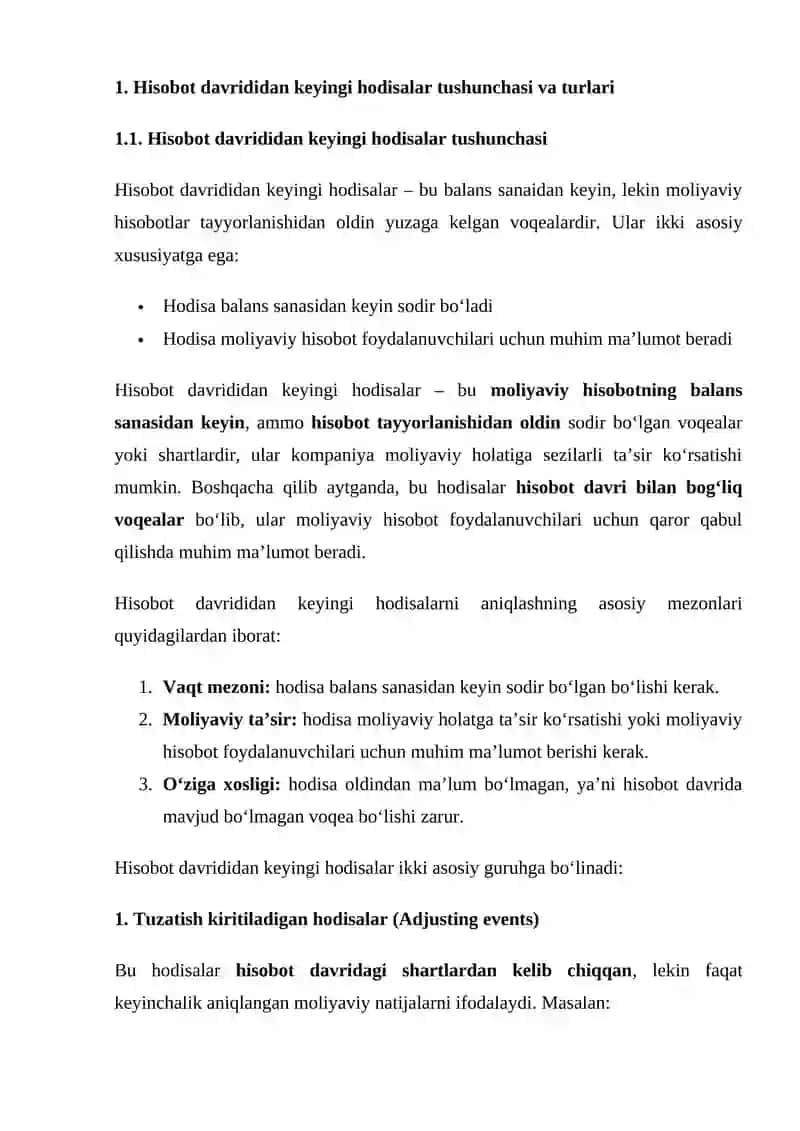 Hisobot davrididan keyingi hodisalar tushunchasi va turlari 4