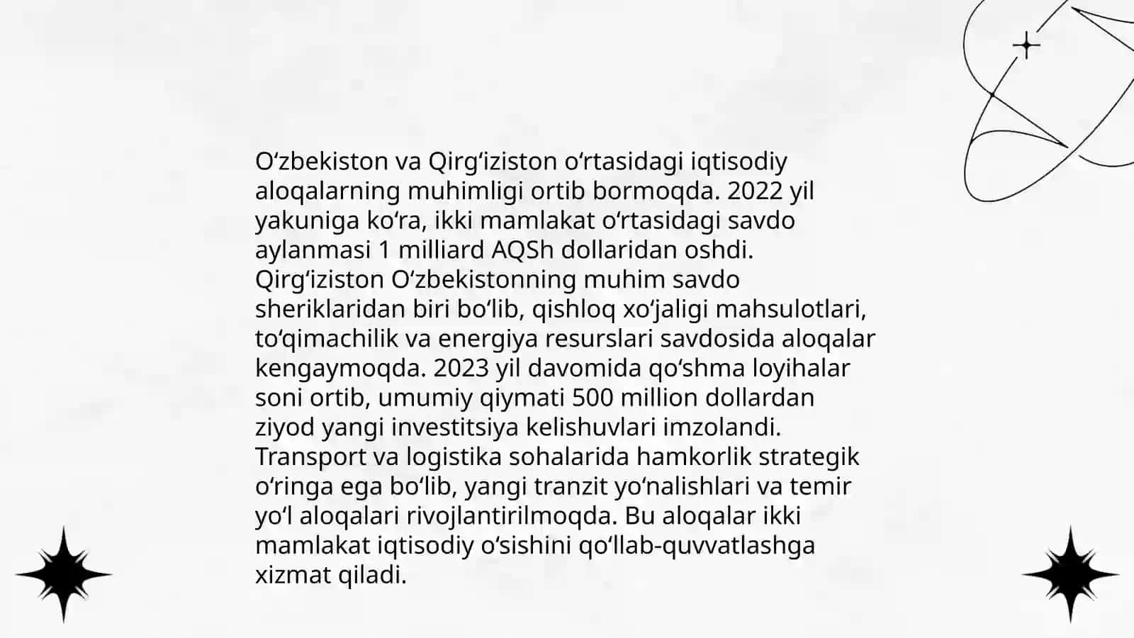 Òzbekistoning yaqin qòshni mamlakatlar bilan hamkorlik aloqalari 4