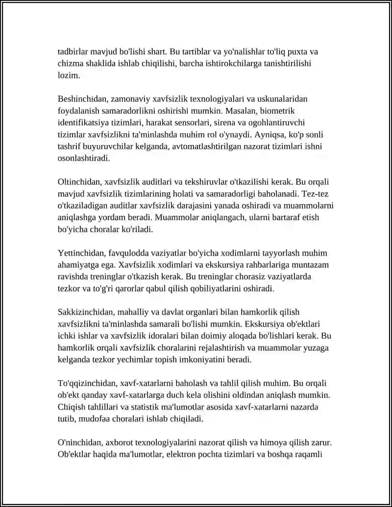 Ekskursiya Xizmatida Obyektlarni Himoya Qilish Usullari 4