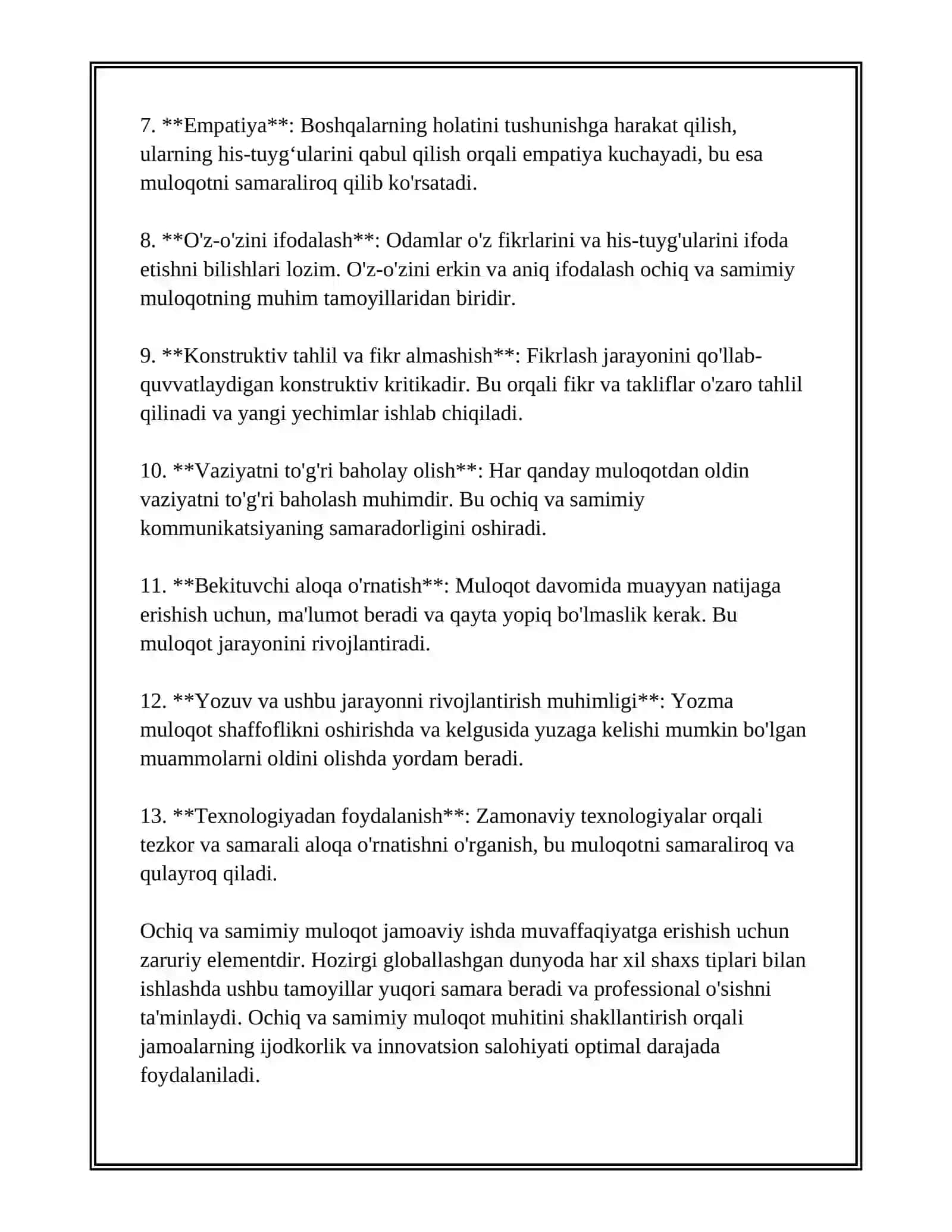 OCHIQ VA SAMIMIY MULOQOT HAMDA JAMOAVIY ISHLASHNI RIVOJLANTIRISH 4