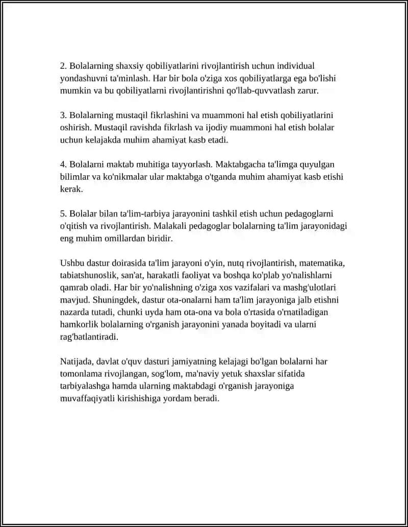 MAKTABGACHA TA'LIM TASHKILOTINING DAVLAT O'QUV DASTURI 4