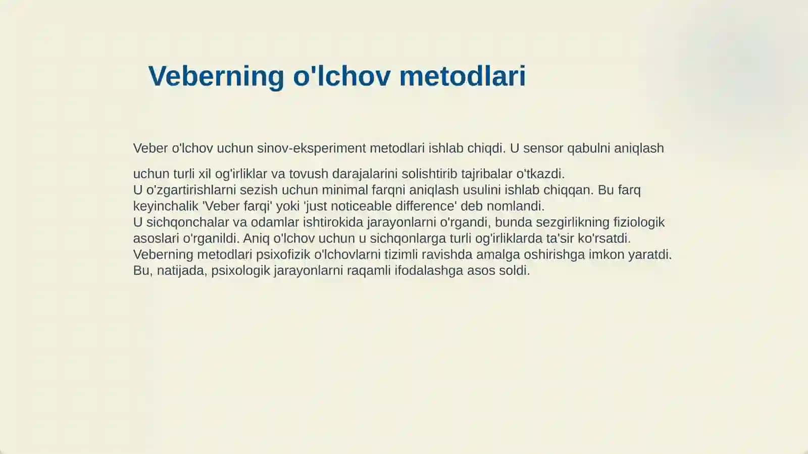 PSIXOFIZIKA FANINING SHAKLLANISHIDA E. VEBER VA T. FEXNER TADQIQOTLARINING OʻRNI 4