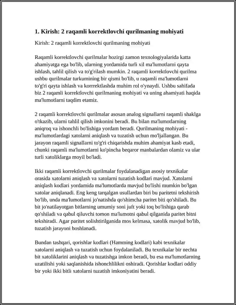 2 RAQAMLI KORREKTLOVCHI QURILMANING PARAMETRLARINI ANIQLASH USULLARI 4
