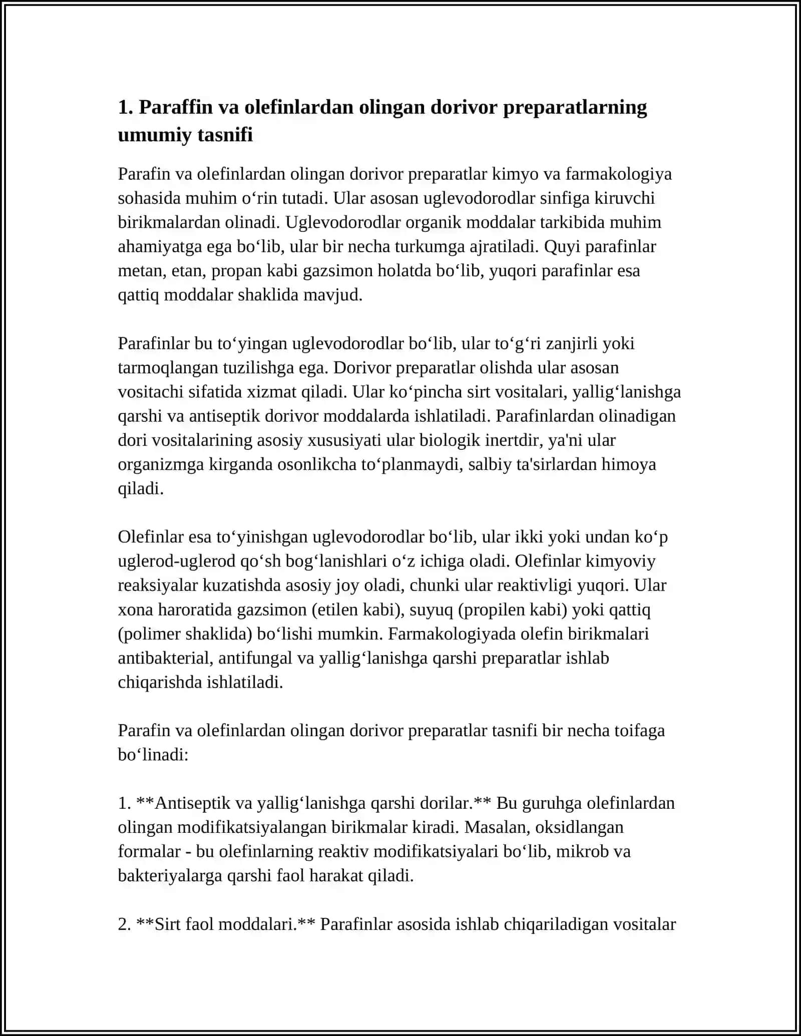 PARAFINLAR OLEFINLAR ASOSIDA OLINADIGAN DORI PRREPARATLARI 4