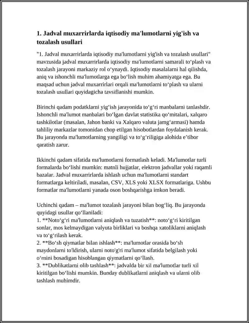 Jadval Muxarrirlarda Iqtisodiy Ma'lumotlarni Yig'ish va Tozalash Usullari 4