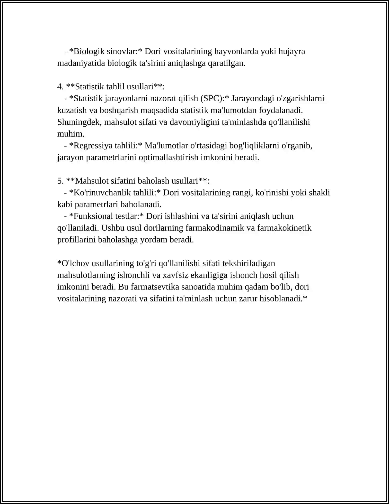 OIRTA QIYMATDAGI NAZORAT, ROSTLASH VA OPTIMALLASHTIRISH PARAMETRLARIGA EGA BOLGAN TEXNOLOGIK USKUNA 4