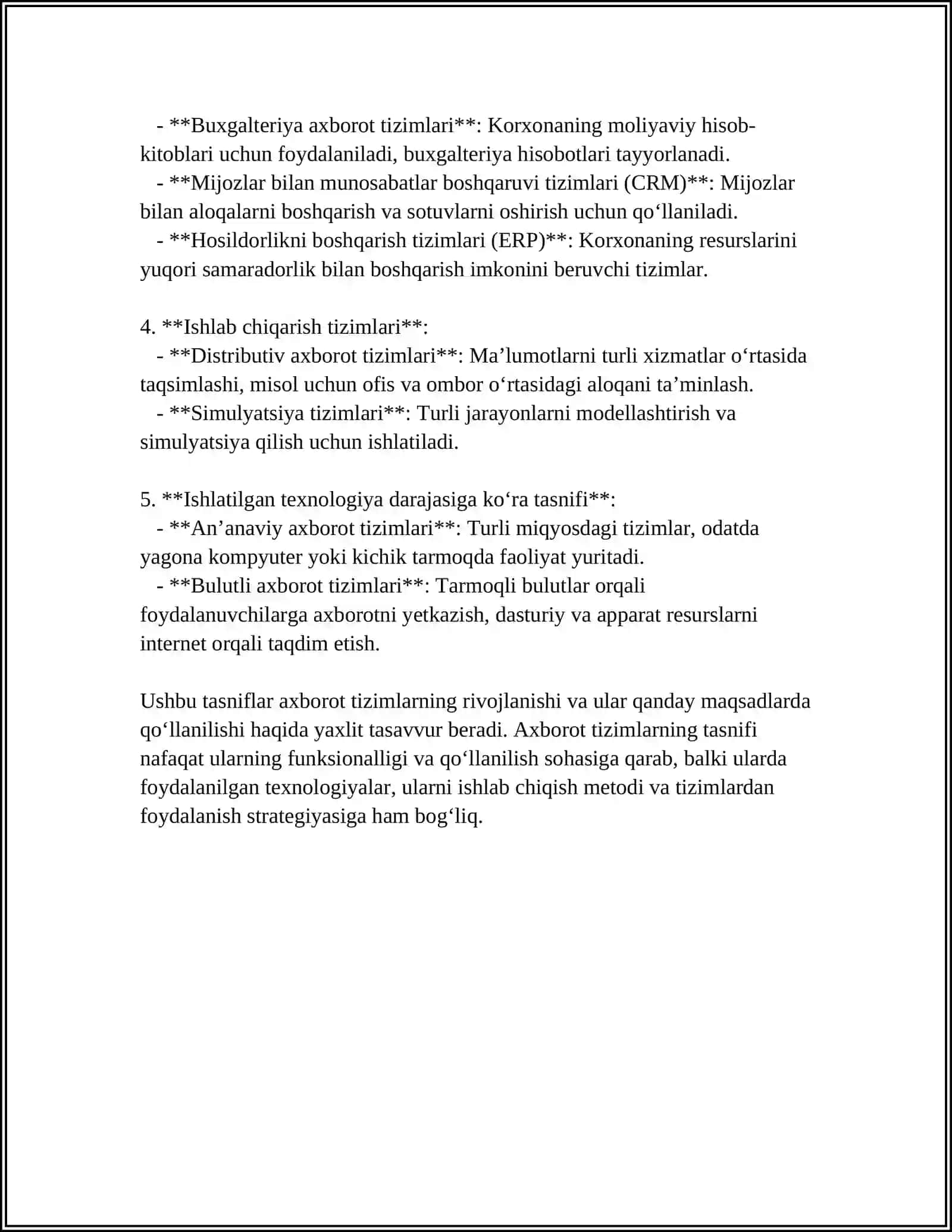 AXBOROT TIZIMLARINING TASNIFI 4