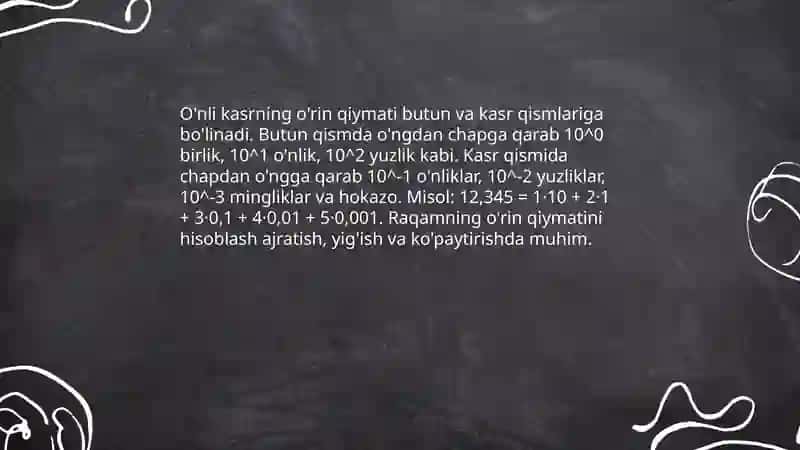 O'nli kasrlar va ular ustida arifmetik amallarni bajarish algoritimi 4
