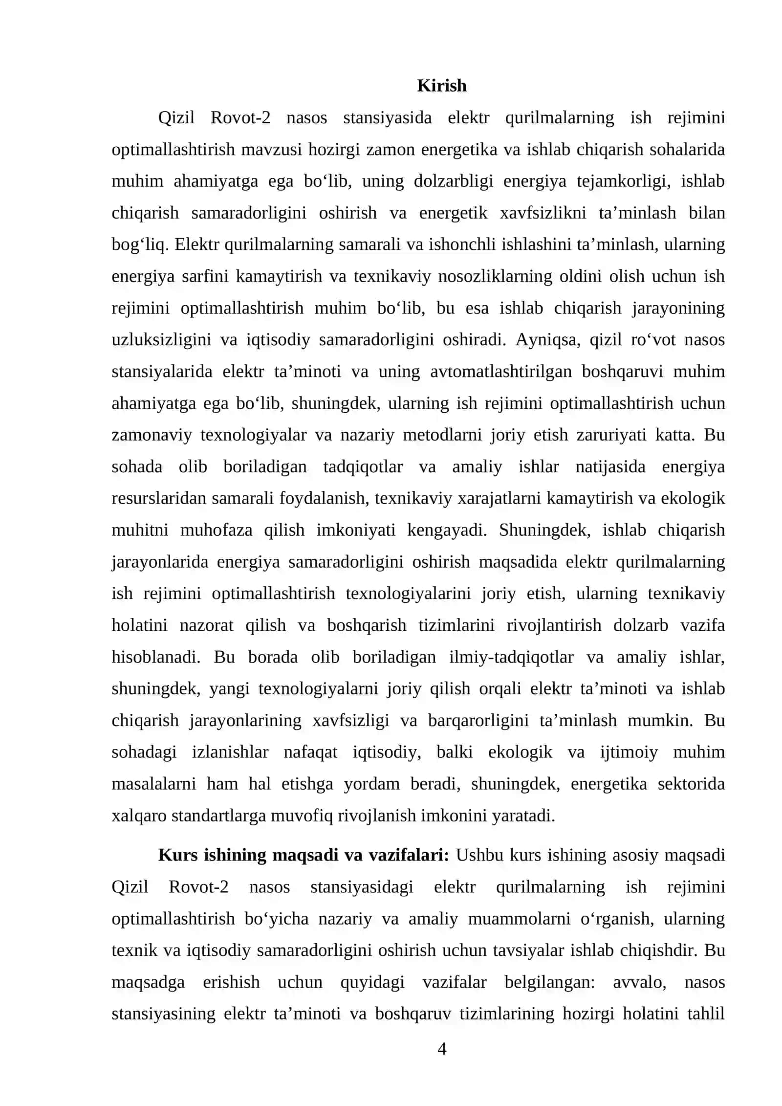 Qizil Rovot-2 nasos stansiyasidagi elektr qurilmalarning ish rejimini optimallashtirish 4