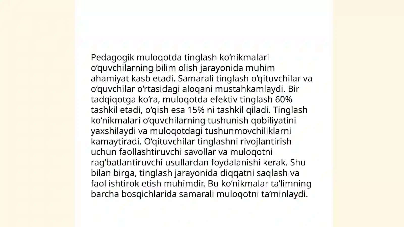 Oʻqituvchining pedagogik muloqot qonuniyatlarini puxta bilish kamunikativ qobiliyat va kamunikativ madaniyatga ega boʻlish 4