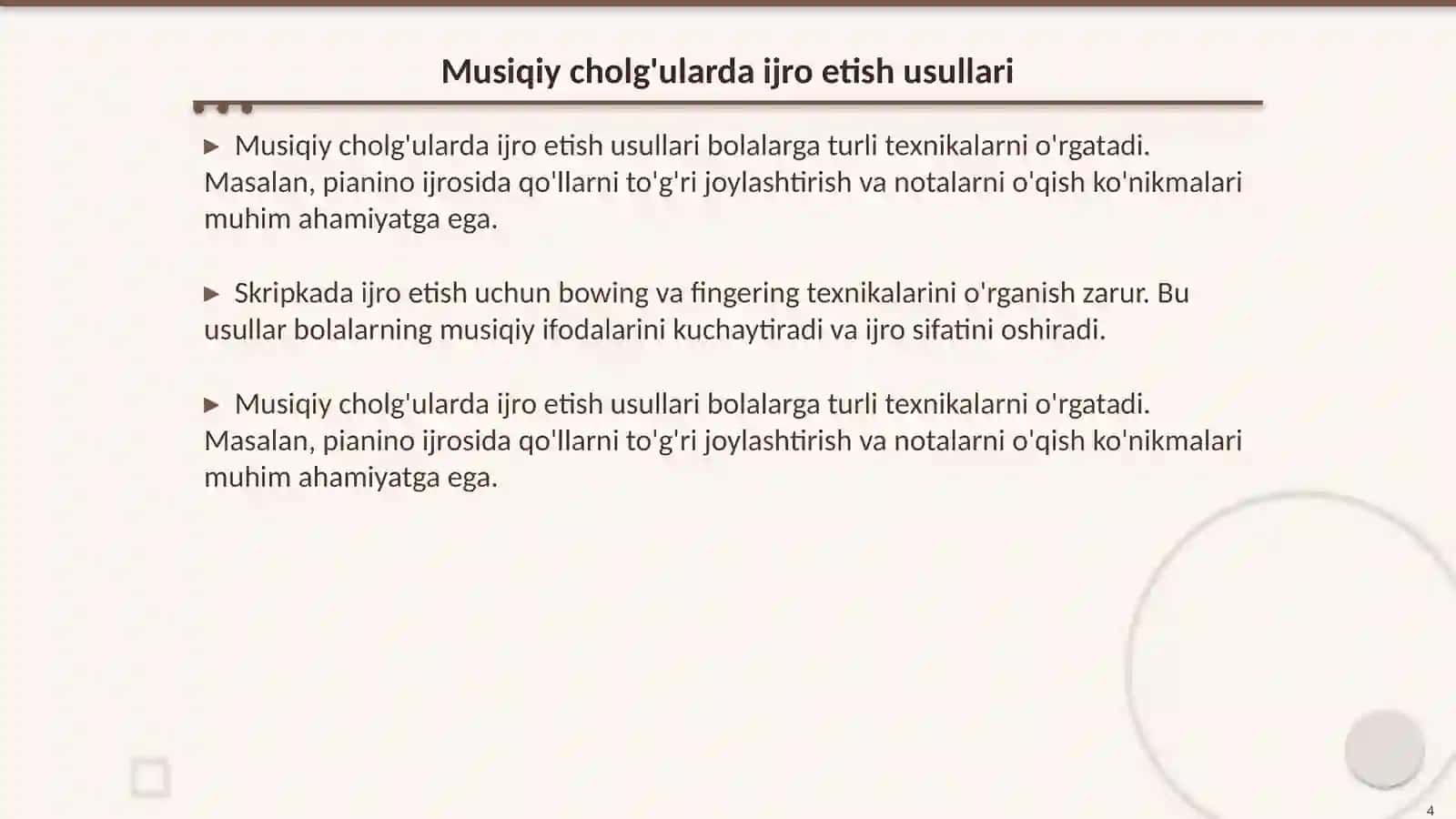 Bolalarni musiqiy cholg'ularda ijroga o'rgatish 4