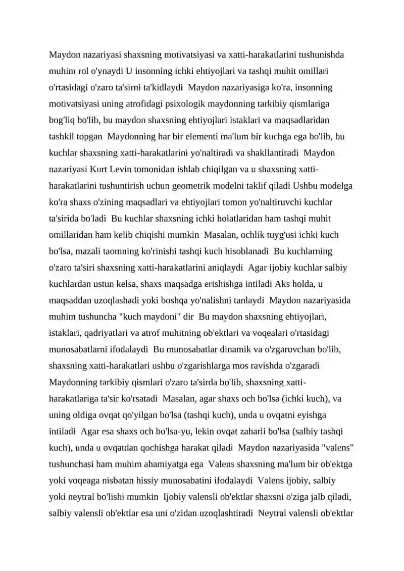 Kurt Levinning motivatsiya nazariyasi haqida umumiy ma'lumot 4