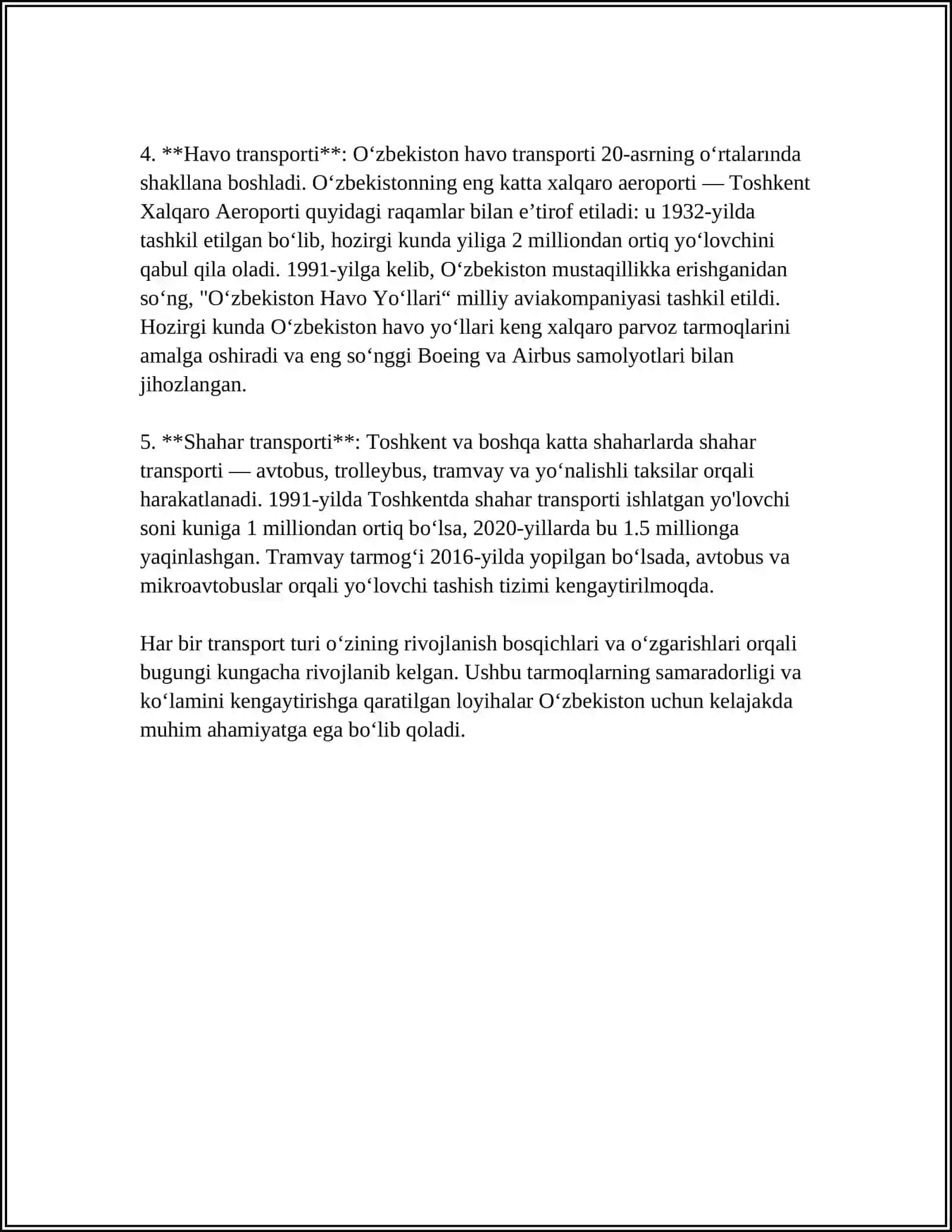 OʻZBEKISTON RESPUBLIKASI VA XORIJIY DAVLATLARDA YOʻLOVCHI TASHISHNING RIVOJLANISH TARIXI 4
