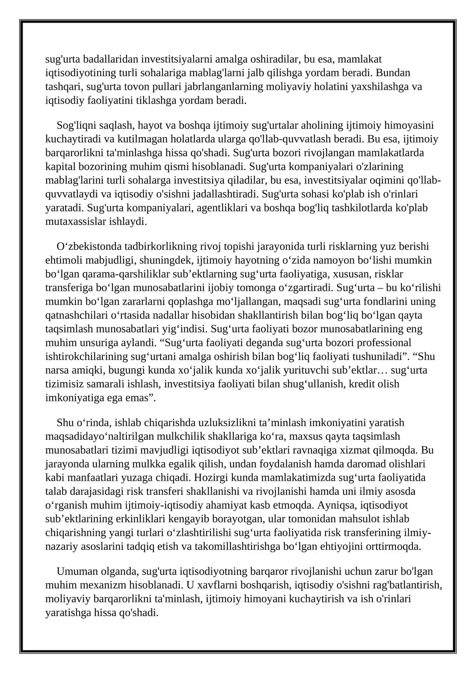 Sug'urtaning iqtisodiyotdagi ahamiyati va rivojlanish bosqichlari. 4